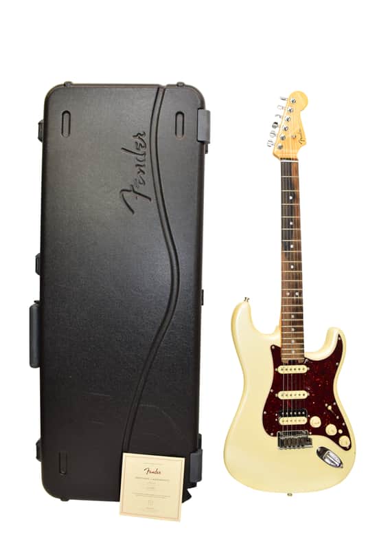 2017 Fender American Elite Stratocaster HSS ShawBucker Electric Guitar, Ebony Fingerboard, Olympic Pearl w/ Case