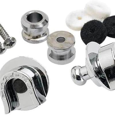 Guitar Strap Lock with Chrome Buttons and Wood Mounting Screws, 1 Set of 2 Security Guitar Strap Locks for Guitar and Guitar Strap, Black and White Felt Washers, 1 Set image 2