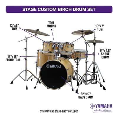 Yamaha Stage Custom Birch 5pc Drum Set w/22" BD Natural Wood image 2