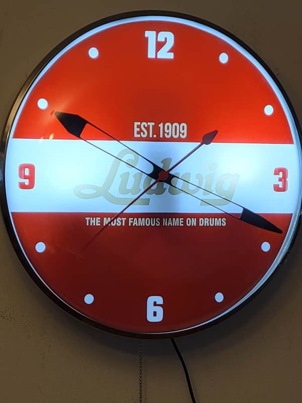 Ludwig Drum Company Round Dealer Style Light Up Clock Killer Cool Man Cave/Garage Accessory image 1