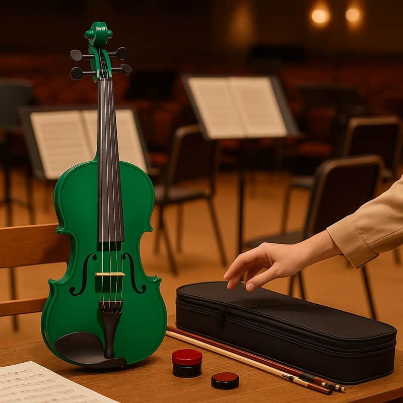 4/4 Full Size Green Acoustic Violin Set – Maple Top Beginner Violin with Case, Bow & Rosin – Stylish Musical Starter Kit for Students, Teens & Adults image 1