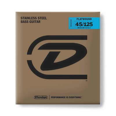 Dunlop DBFS45125M Stainless Steel Medium Scale Flatwound 5-String Bass Strings - (45-125)