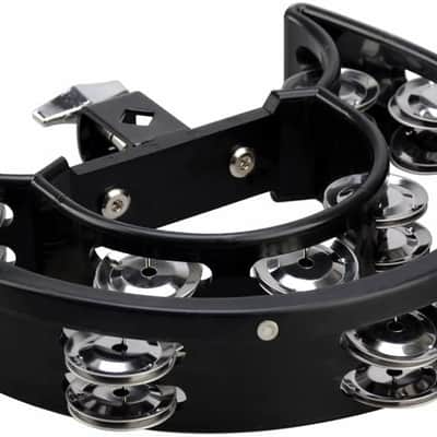 Mounted Tambourine,Drum Set Tambourine with Mounting Eye Bolt,Hi Hat Tambourine (10 double rows of jingles, Black) image 2