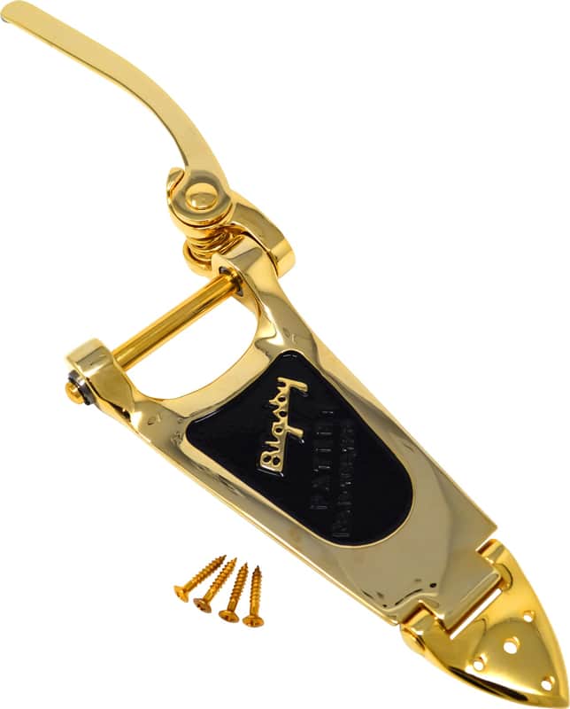 Gretsch 006-2833-100  B6 Guitar Tailpiece, USA Bigsby® B6GB, Gold with handle/Bigsby® Logo "V" Hinge Plate - Gold image 1