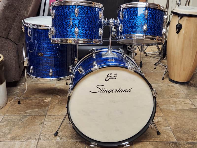 Slingerland Sound King 5 Piece Drum Set, 1968 - Blue Onyx Pearl image 1