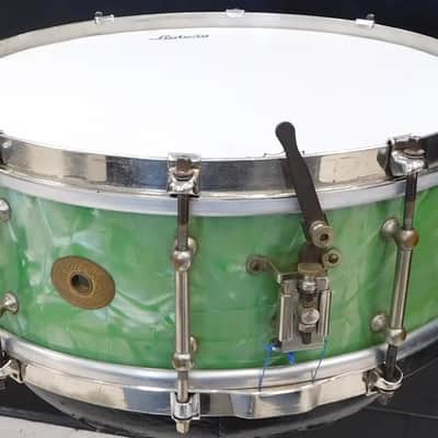Vintage 1927 Liberty 5x14 Solid Walnut Shell Snare Drum Sea Green Pearl - RARE! image 1
