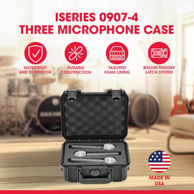 SKB iSeries Microphone Hard Case, Waterproof Polypropylene Shell with 3-Slot Foam Interior and Durable Latches for Mic System Protection image 2