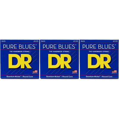 DR Strings PB5-45 Pure Blues Quantum-nickel/Round Core Bass Guitar Strings - .045-.125 Medium 5-string (3-Pack) image 1