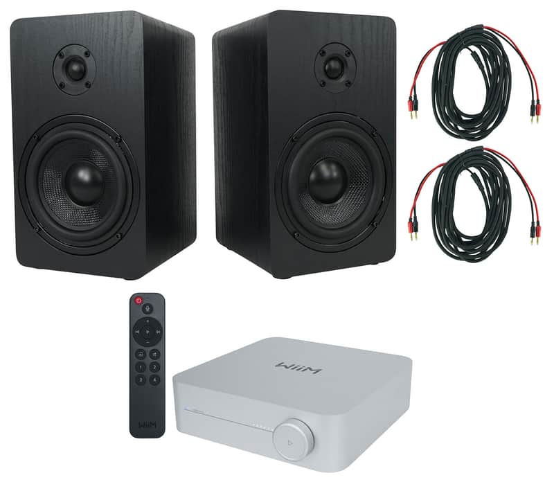2 Rockville RockShelf 58B 360w Black 5.25" Bookshelf Speakers+Bluetooth/Wifi Amp image 1