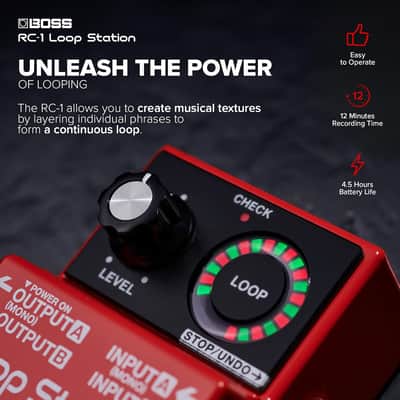 Boss RC-1 Loop Station Pedal | Industry Standard Simple Looper for Guitar, Bass, Keyboards & More | 24-Segment LED Indicator | 12 Minutes of Record Time | Record, Playback, Overdub, Undo & Redo Loops image 5