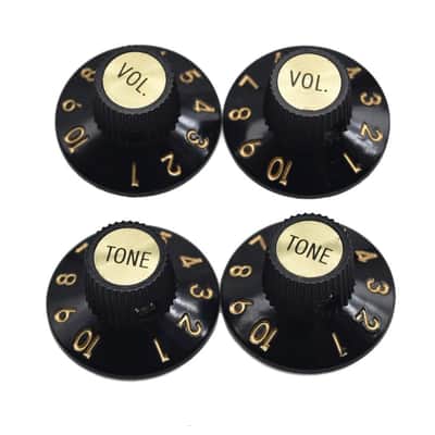 4 Pcs Witch Hat Knobs with Set Screw 1/4" Guitar Bass Knobs 2 Volume 2 Tone for 72 Telecaster Custom/Jazzmaster/Guitar Amplifiers Black with Gold Cap image 1