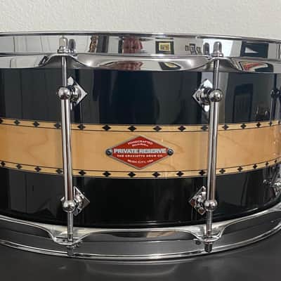 Craviotto Private Reserve 6.5 X 14 Maple Snare Drum 2023 Gloss  Lacquer Piano Black/Natural/Piano Black with Dual Maple Inlay One Board Steam Bent. Unplayed New Condition image 1