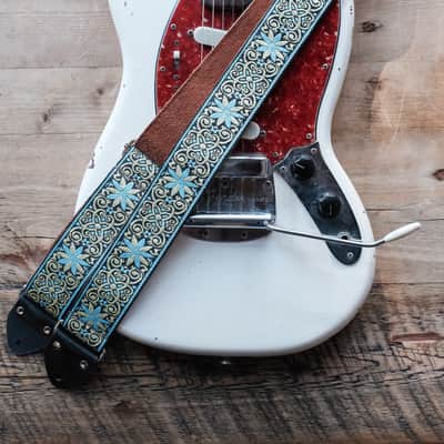 Vintage Blue 60s/70s Hippie Guitar Strap / Real Suede Backing / Handmade in the UK image 4