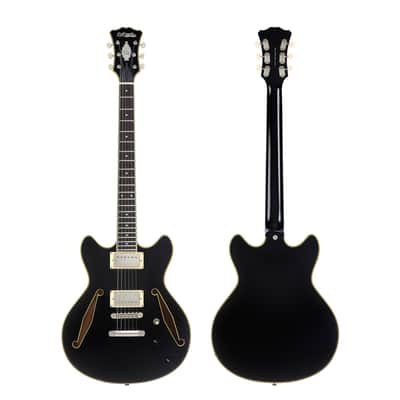 D'Angelico DAEMDCTSBKSNS EXCEL MINI DC TOUR Double Cutaway Semi-Hollow Body 3 Piece Maple/Walnut/Maple Neck 6-String Electric Guitar w/Gig Bag image 1
