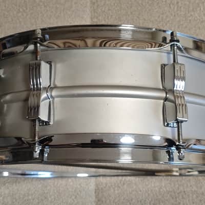 Ludwig No. 404 Acrolite 5x14" 8-Lug Aluminum Snare Drum with Pointed Blue/Olive Badge 1969 - 1979 - Matte Aluminum image 4