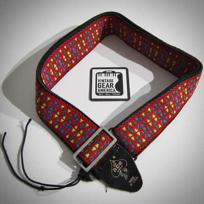 ACE Guitar Strap Red Kaleidoscope Rolling Stones Genuine Vintage Part Circa-1960s-Red with Yellow, Blue & Green Diamonds image 7