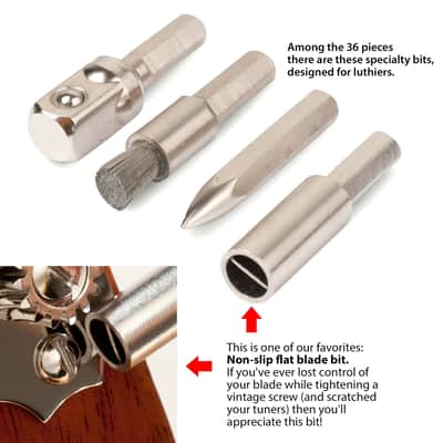 StewMac Guitar Tech Screwdriver Set - 36 Bit Set - Specifically for Fretted Instruments - Easy Grip Handle with Extender image 5