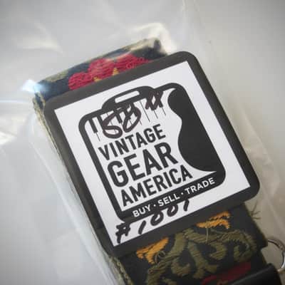ACE Guitar Strap Unbranded Genuine Vintage Part Circa-1960s-Black with Red Floral image 4