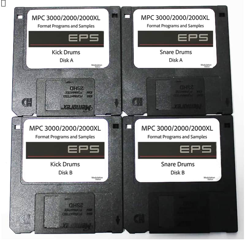 Akai MPC 3000 2000 2000xl Format Floppy 4 Disk Drum Sample Library Set Gritty 13 Bit Ensoniq EPS Drums Kicks and Snares image 1