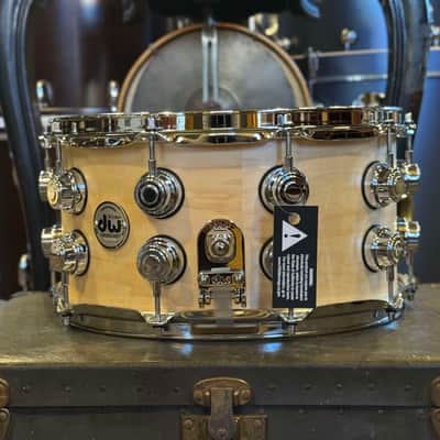 NEW DW Collectors Series 7x14 VLT Maple Snare Drum in Satin Natural Oil & Chrome HW w/ Double Row Lugs image 2