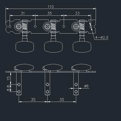 3-on-Plate Classic Acoustic Guitar Tuners Set, Nickel (1L/1R) image 2