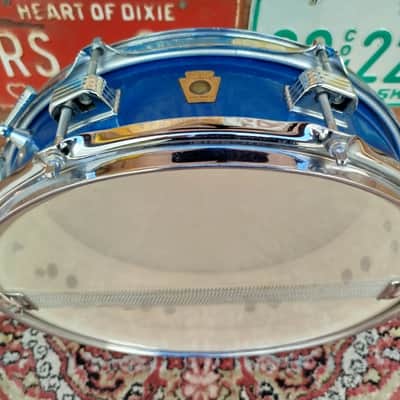 LUDWIG Downbeat 14"x4" Blue Sparkle, 1965. Vintage. image 6