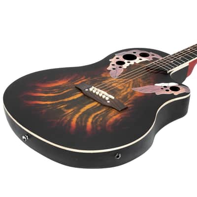 Glarry 41 inch Full-Size Cutaway Acoustic-Electric Guitar Grape Voice Hole Spruce Top Round Back 2020s - Sunset Color image 11