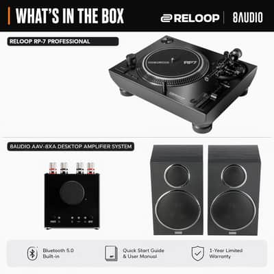 Reloop RP-7 Pro 7in Vinyl Turntable System with Amplifier and FR Speaker Bundle image 2