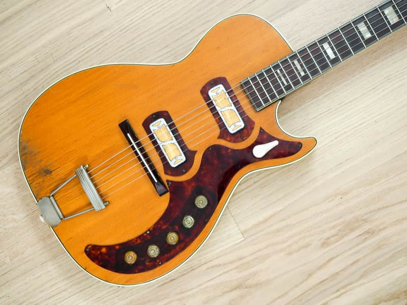1959 Harmony Stratotone Jupiter H49 Vintage Electric Guitar, DeArmond Gold Foils w/ Tweed Case image 1