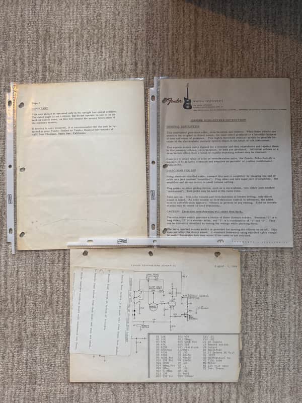 Immagine 1966 Fender Echo Reverb Instructions and Schematic Case Candy - 1