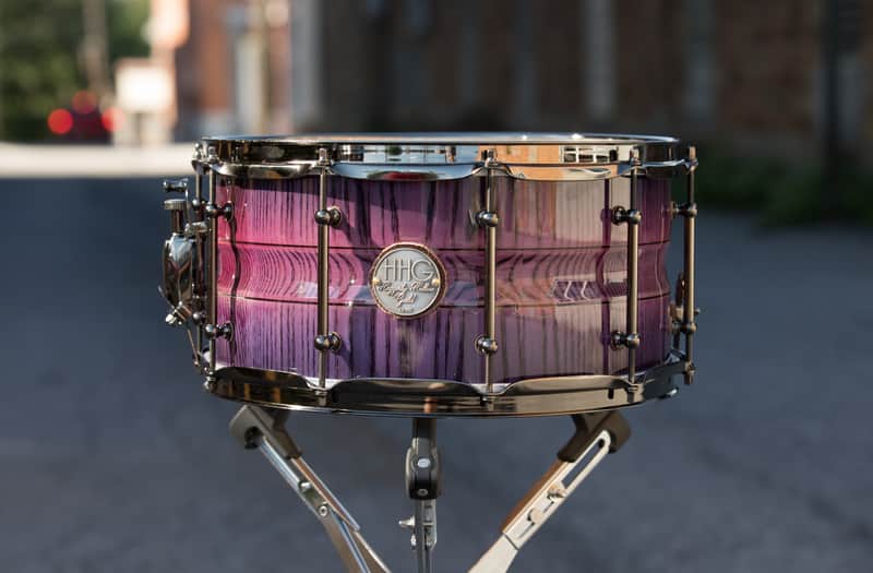 HHG Drums 14x7 Contoured White Ash Stave Snare Drum, Purple Burst High Gloss Lacquer image 1