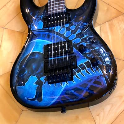 NEW DBZ Barchetta Neck Thru Electric Guitar- Floyd Rose-Trans Blue, Skull Gloss Korea image 3