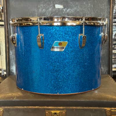 VINTAGE 1970's Ludwig 10x14" Blue & Olive Badge Concert Tom in Blue Sparkle image 1