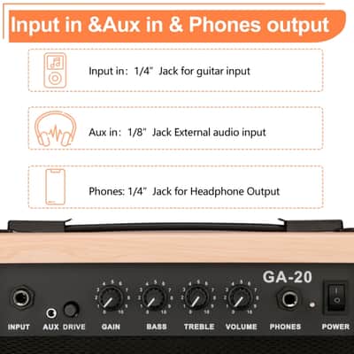 Glarry 20W GB-20 Electric Bass Guitar Amplifier Natural Color image 10