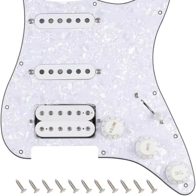 4Ply Loaded HSS Strat Pickguard Vintage Hot F '50s Tones Prewired Pickguard with Staggered Alnico 5 Fiber Bobbin SSH Pickups for Fender Stratocaster Strat ST Guitars JT/HBZC-03 White Pearl image 1