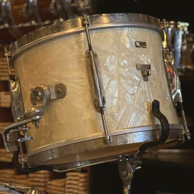 VINTAGE 1937-1938 WFL Zephyr Lug Drum Set in White Marine Pearl - 12x22, 8x12 14x16 image 2