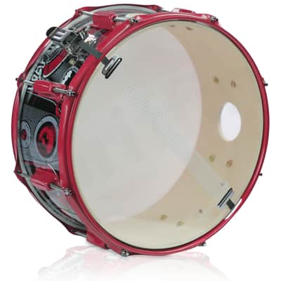 GRIFFIN 14" x 6.5" Birch Wood Snare Drum (Limited Edition) – Large 2.5" Vents, Red Hardware, Graphic Wrap – with Drum Key & 8 Metal Lugs image 4