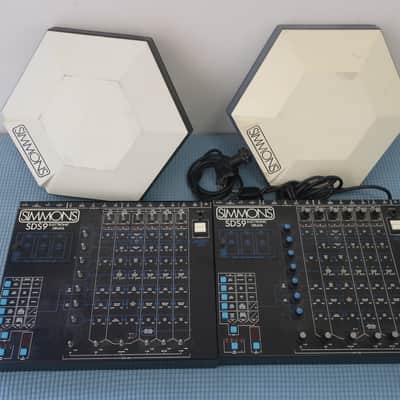Vintage 1980s Simmons Electronics Drum Set 2 Modules SDS9 6-Channel Drum Synthesizer 1 Brain Works 1 Brain For Spare Parts + 2 Octagon Pads Lots Of Spare Parts 3 Extra Rom Chip Snare Rim A & B EPROM image 1
