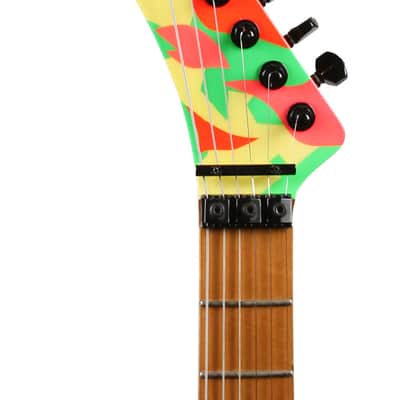 1989 ESP Kamikaze 4 IV Fluorescent Green George Lynch NAMM Model Banana Headstock image 4