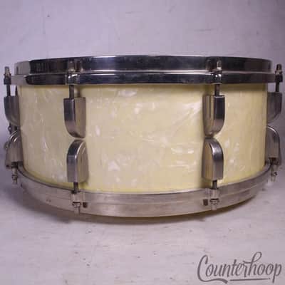 Leedy&Ludwig Broadway Snare Drum WMP 14x5.5"White Marine Pearl NOB Brass 50s#390 image 5