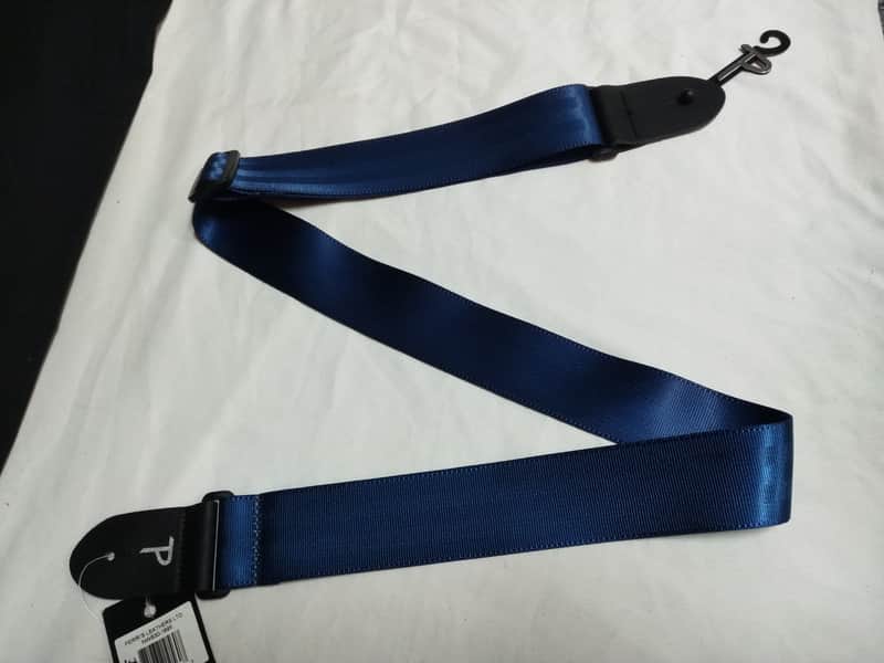 PERRI'S 2" Navy Seatbelt Webbing Guitar Strap With Genuine Leather Ends - NEW - Seat Belt image 1