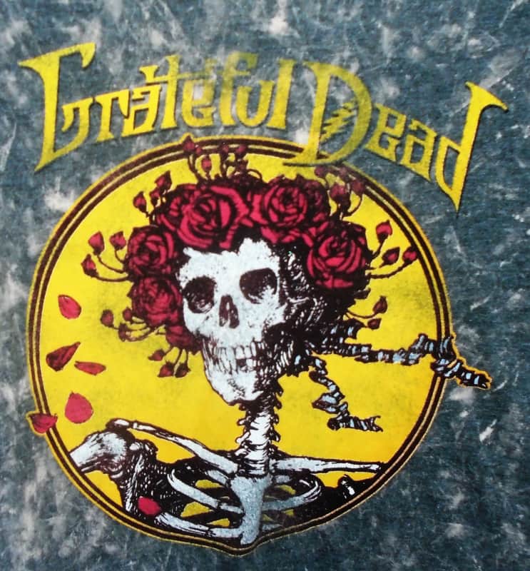 grateful dead skull and roses head distressed s tee - jerry garcia psychedelic guitar pigpen ripple truckin image 1