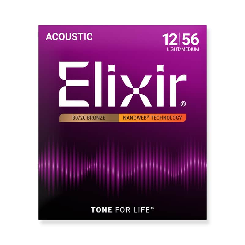 Elixir Nanoweb 80/20 Bronze 12-56 Acoustic Guitar Strings [11077] image 1