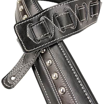 Walker and Williams C-35C Black & Brown Double Padded Leather Guitar Strap with Studs image 5