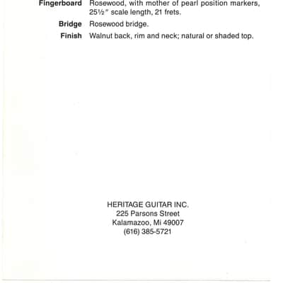 Heritage Guitars-HFT-480 , promotional print/cut sheet, 1988 image 2