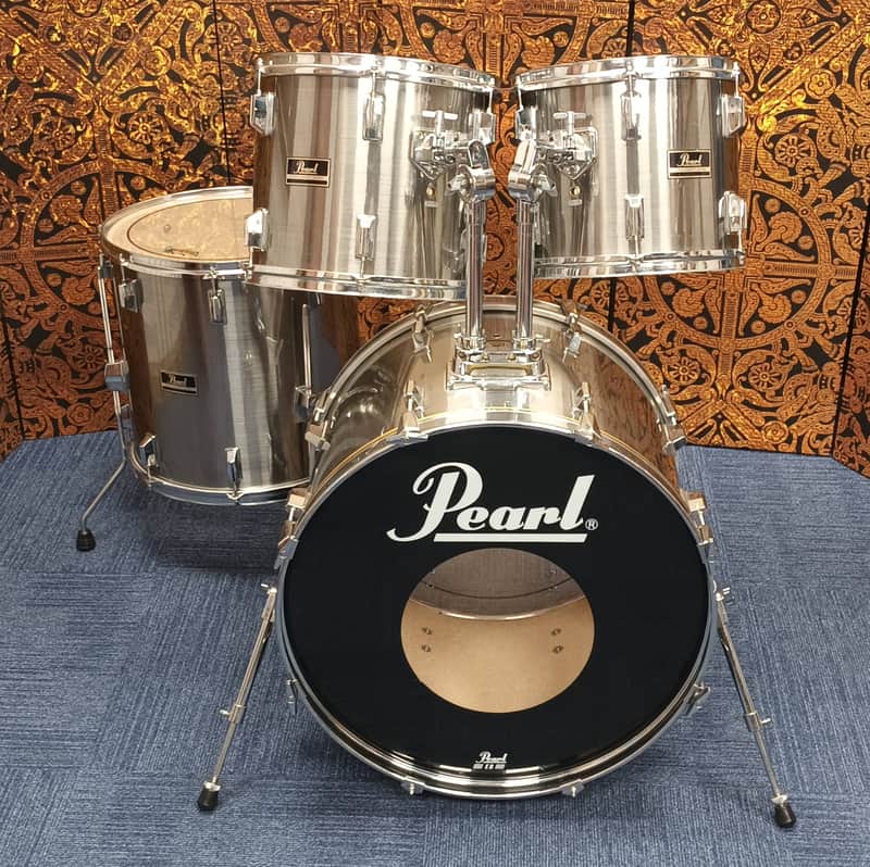 1990s Pearl Export Shell Pack in Brushed Steel – 22″,12″,13″ & 16″ image 1