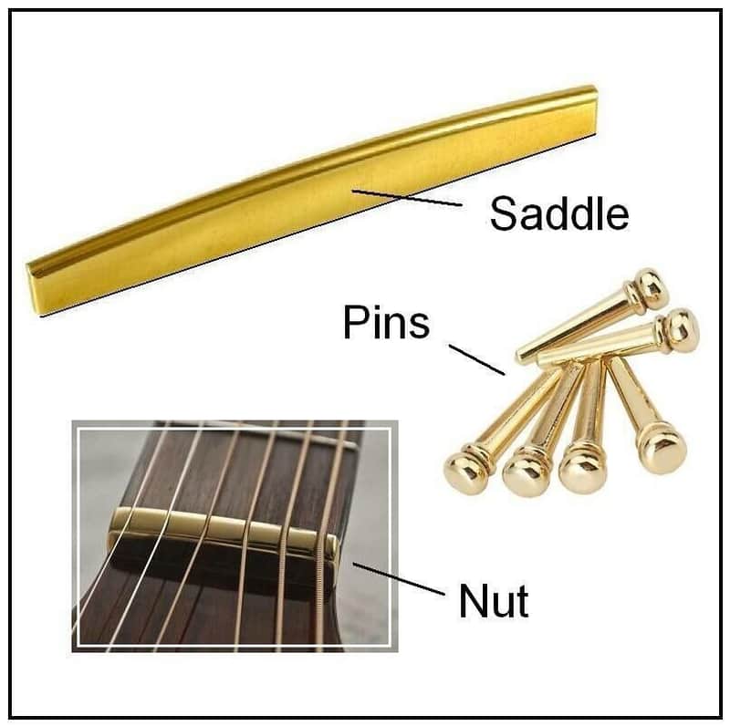 AxeMasters PURE BRASS Slotted Nut, Saddle and Pin Set for TAKAMINE 6 String Acoustic Guitar image 1