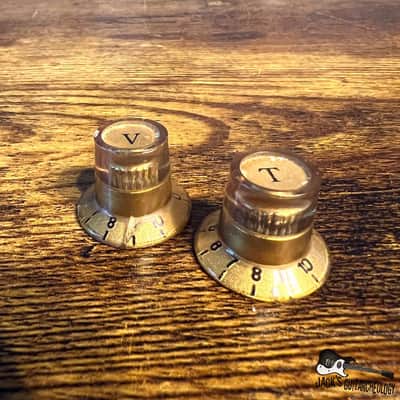 Teisco / Matsumoku 'V' & 'T' Witch Hat Knob Set (1960s - Gold) image 1