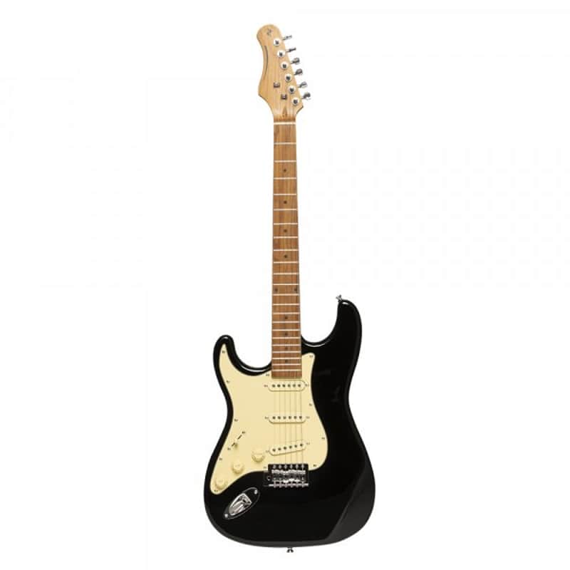 Stagg SES-55 BLK LH Solid Paulownia Body Tempered Maple Neck 6-String Electric Guitar For Left Hand Player image 1
