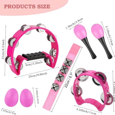 8 Pcs Tambourines for Adults Metal Jingles Hand Held Percussion Half Moon Tambourine, 4 Bells Tambourine, Wrist Bells, Egg Shakers, Sand Hammer, Hand Percussion Instrument Set for Party, KTV, Church image 2